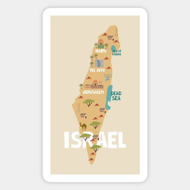 Israel Illustrated Map Magnet by JunkyDotCom